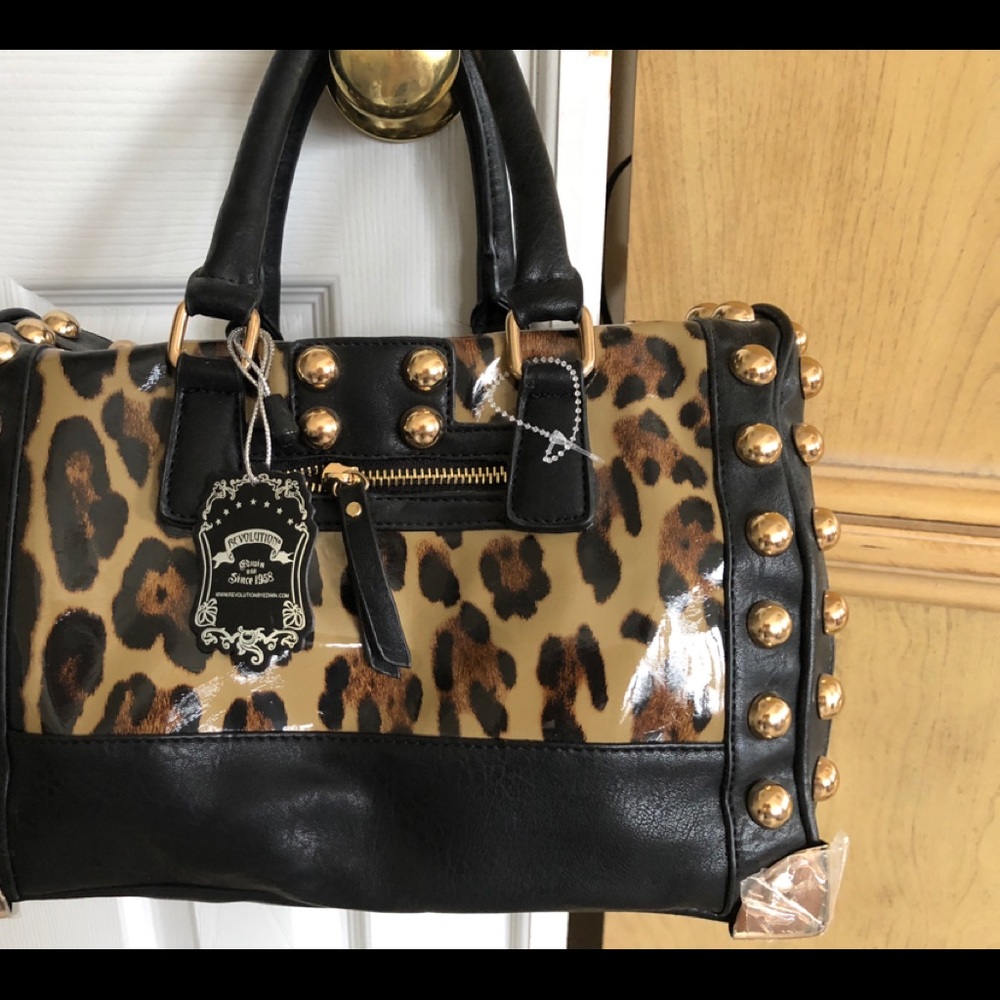 New with tags Black leopard studded handbag
